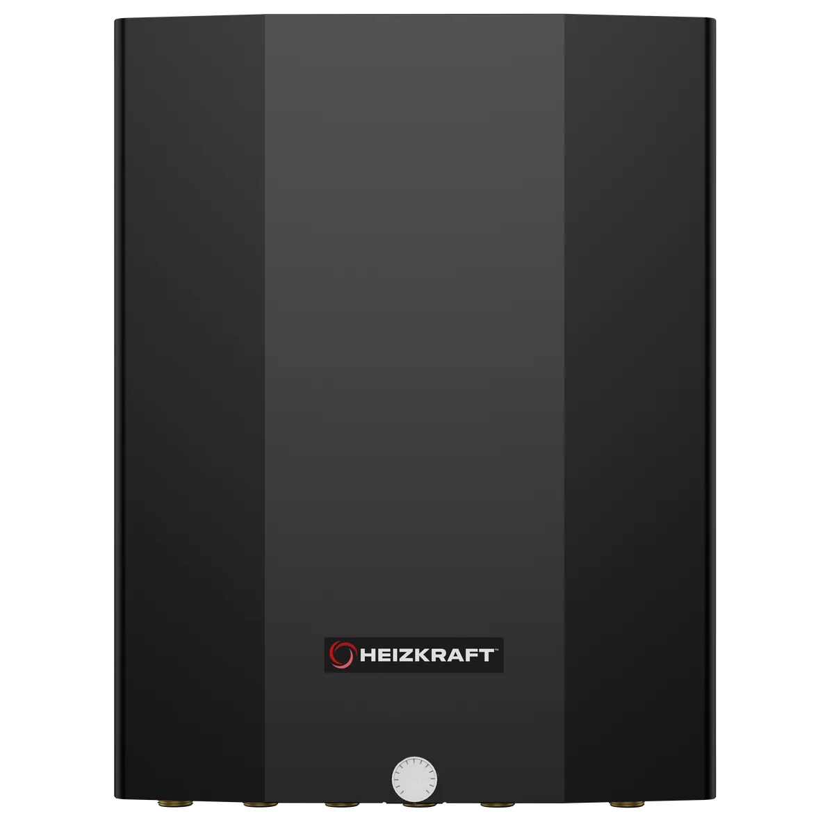 COMPACT2 Hydrobox Frontansicht — schwarzes Wandmodul mit Heizkraft-Logo und Manometer